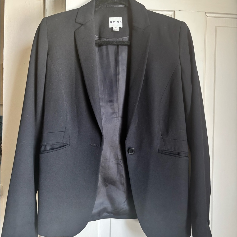 Reiss Black Blazer Notched Lapels Structured Design